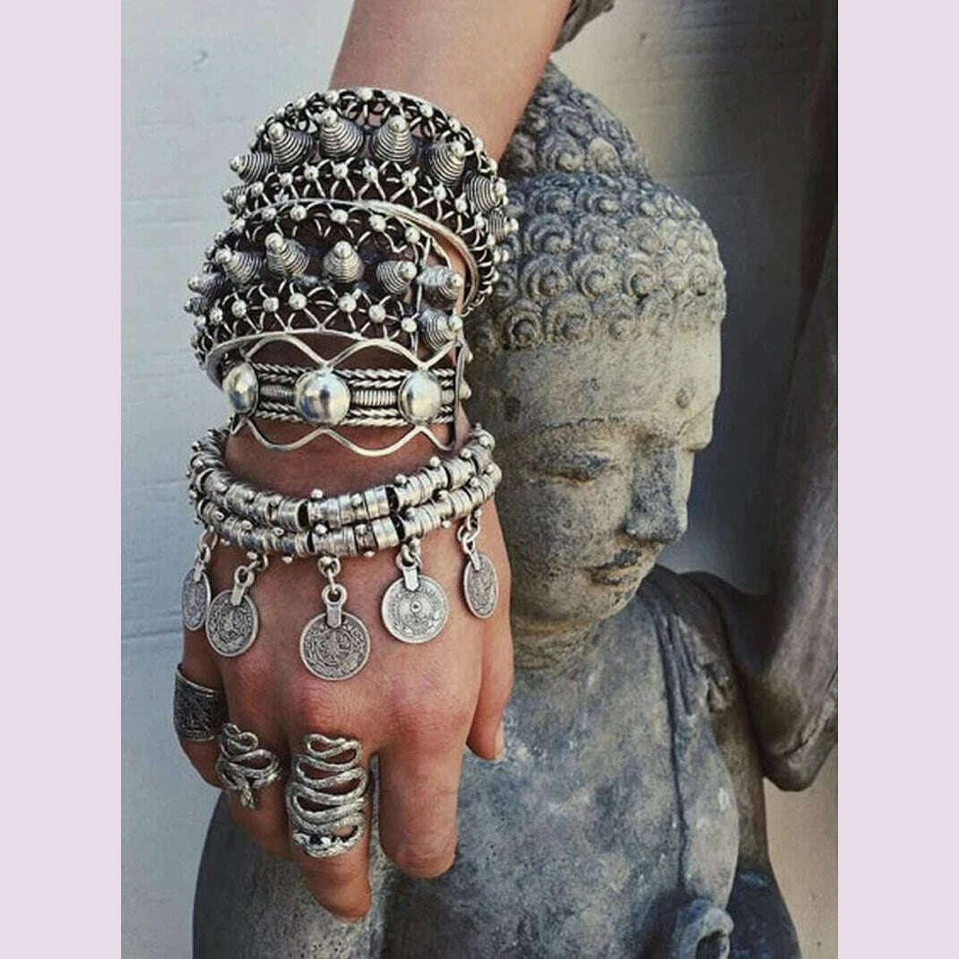 KIMLUD, Retro Ethnic Coins Bracelet for Women Boho Beach Party Festival Bracelets Gypsy Afghan Turkish India Antalya Jewelry Accessories, KIMLUD Womens Clothes