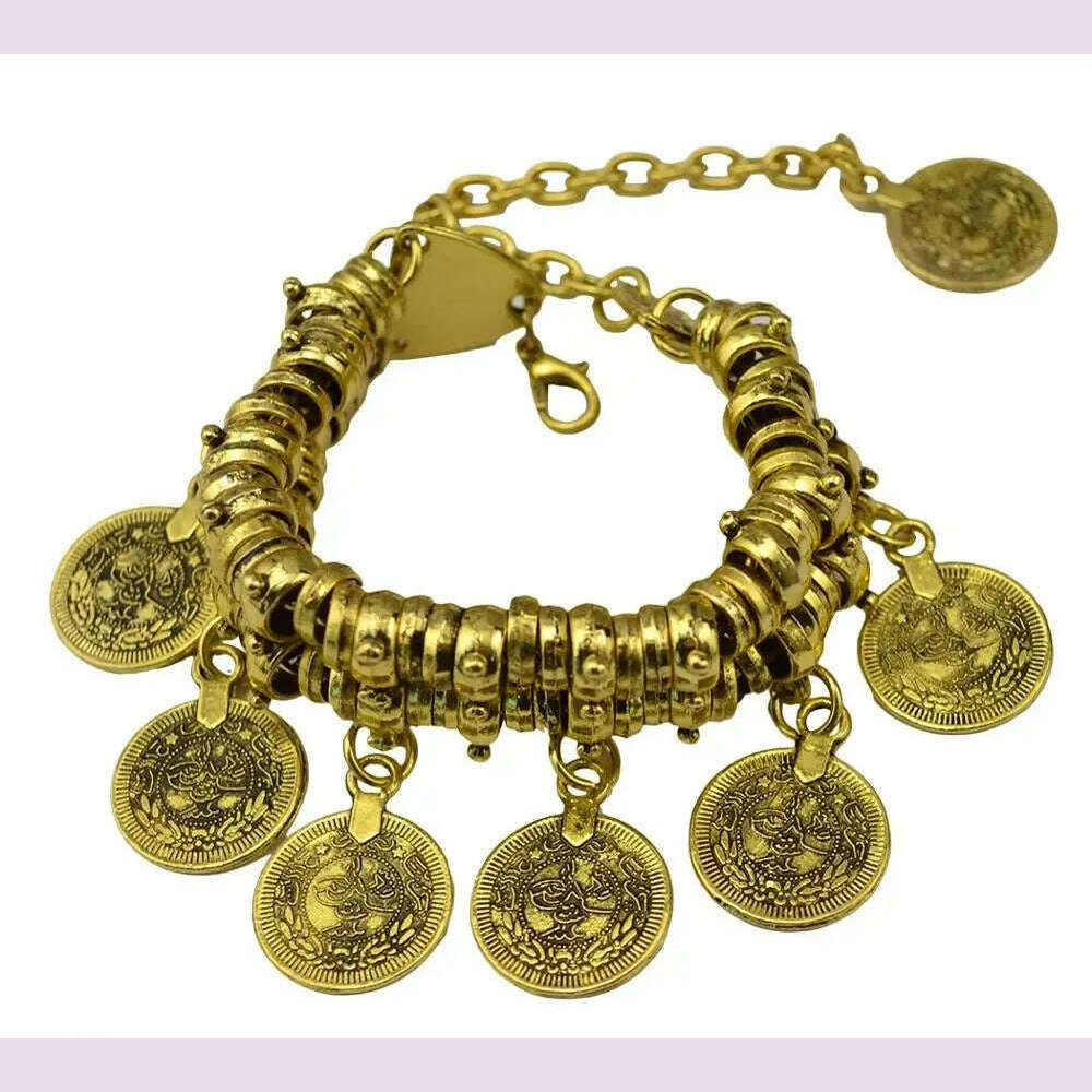 KIMLUD, Retro Ethnic Coins Bracelet for Women Boho Beach Party Festival Bracelets Gypsy Afghan Turkish India Antalya Jewelry Accessories, Gold, KIMLUD APPAREL - Womens Clothes