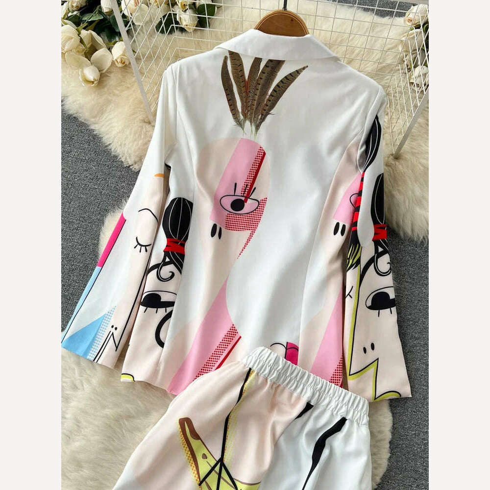 KIMLUD, Retro Fashion Abstract Printing Blazer&Pants Two Piece Set Women outfits Professional Long Sleeve Jacket Trousers Suits Female, KIMLUD Womens Clothes