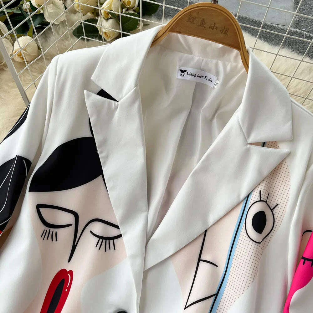KIMLUD, Retro Fashion Abstract Printing Blazer&Pants Two Piece Set Women outfits Professional Long Sleeve Jacket Trousers Suits Female, KIMLUD Womens Clothes