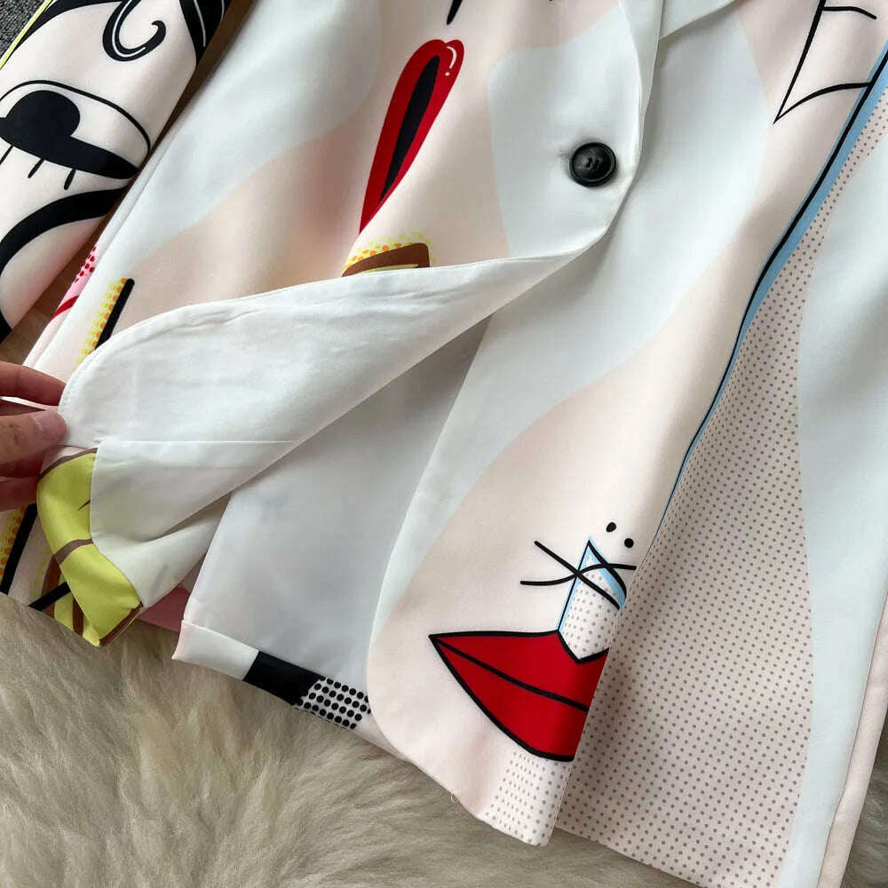 KIMLUD, Retro Fashion Abstract Printing Blazer&Pants Two Piece Set Women outfits Professional Long Sleeve Jacket Trousers Suits Female, KIMLUD Womens Clothes