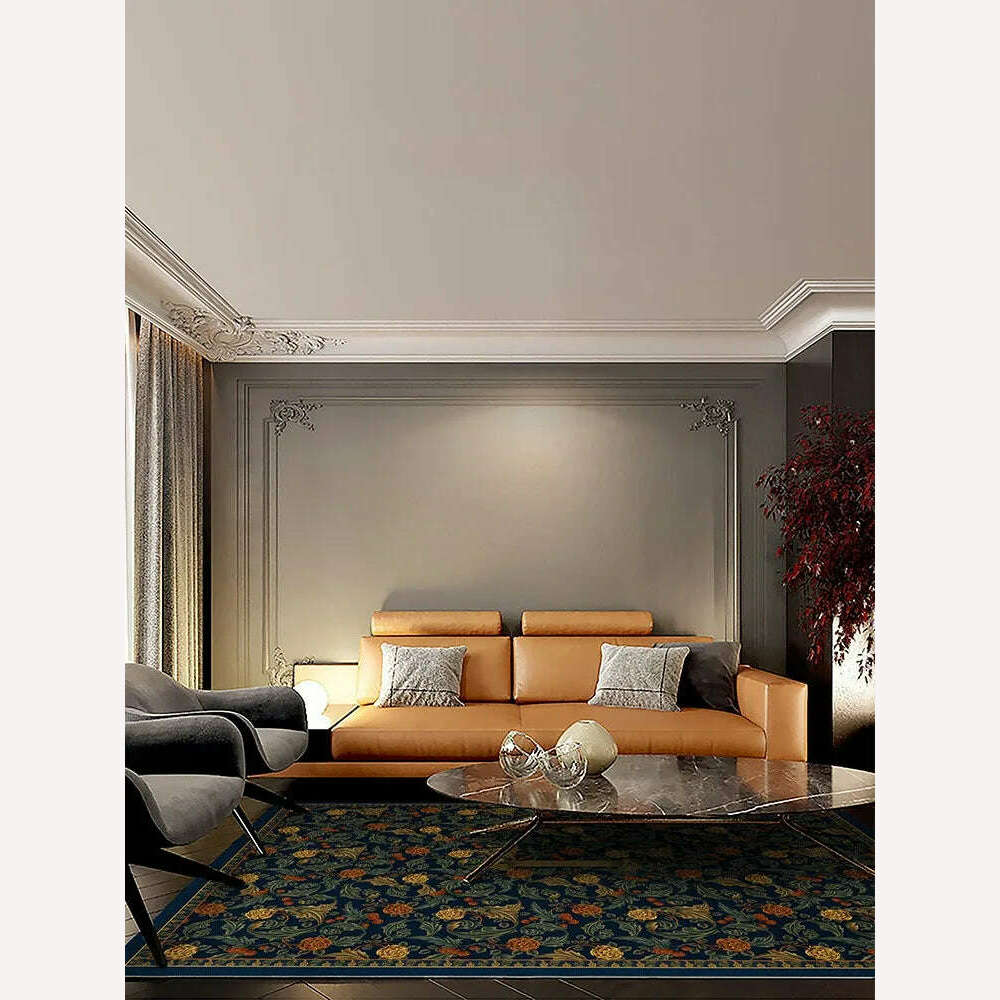 KIMLUD, Retro Living Room Waterproof Carpet Floral Pattern Kitchen PVC Carpet Anti-scratch Stain-resistant Cuttable Balcony Rug Alfombra, KIMLUD Womens Clothes