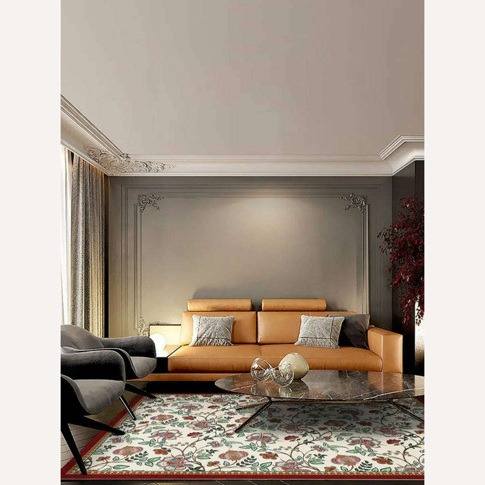 KIMLUD, Retro Living Room Waterproof Carpet Floral Pattern Kitchen PVC Carpet Anti-scratch Stain-resistant Cuttable Balcony Rug Alfombra, KIMLUD Womens Clothes