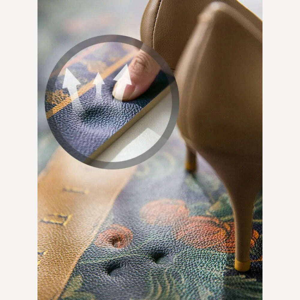 KIMLUD, Retro Living Room Waterproof Carpet Floral Pattern Kitchen PVC Carpet Anti-scratch Stain-resistant Cuttable Balcony Rug Alfombra, KIMLUD Womens Clothes