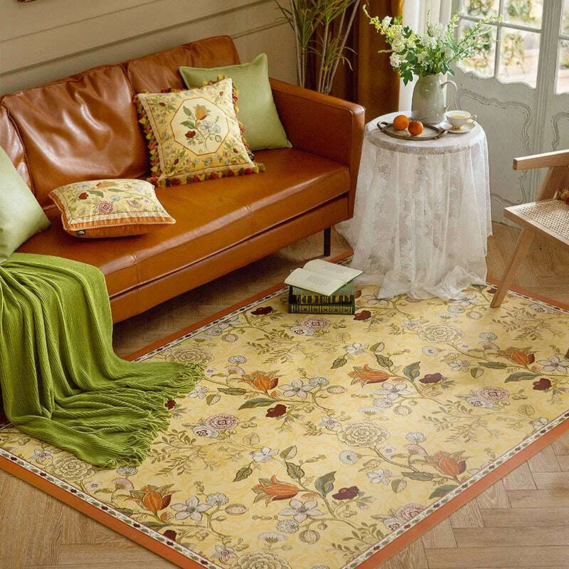KIMLUD, Retro Living Room Waterproof Carpet Floral Pattern Kitchen PVC Carpet Anti-scratch Stain-resistant Cuttable Balcony Rug Alfombra, YM937-PG / Customizable size, KIMLUD APPAREL - Womens Clothes