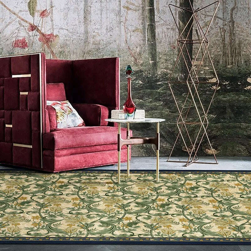KIMLUD, Retro Living Room Waterproof Carpet Floral Pattern Kitchen PVC Carpet Anti-scratch Stain-resistant Cuttable Balcony Rug Alfombra, YM936-PG / 200x200cm, KIMLUD APPAREL - Womens Clothes