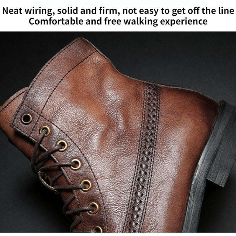 KIMLUD, Retro Men Boots Handmade Toe Polish Men Ankle Boots Casual Leather High-top Shoes Platform Motorcycle Booties New Bota Masculina, KIMLUD Womens Clothes