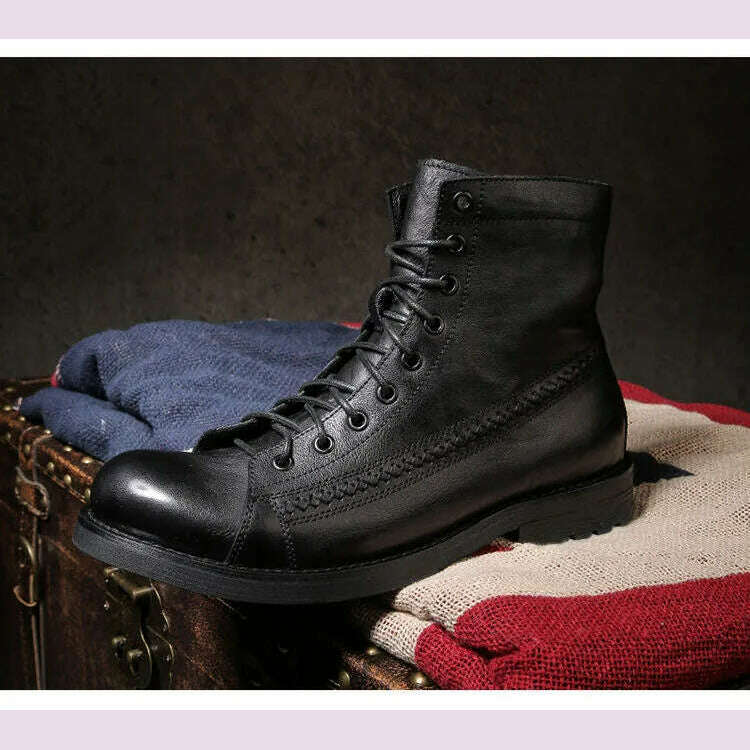 KIMLUD, Retro Men Boots Handmade Toe Polish Men Ankle Boots Casual Leather High-top Shoes Platform Motorcycle Booties New Bota Masculina, KIMLUD Womens Clothes