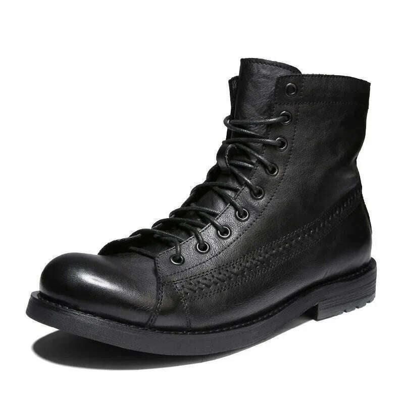 KIMLUD, Retro Men Boots Handmade Toe Polish Men Ankle Boots Casual Leather High-top Shoes Platform Motorcycle Booties New Bota Masculina, black / 47, KIMLUD APPAREL - Womens Clothes