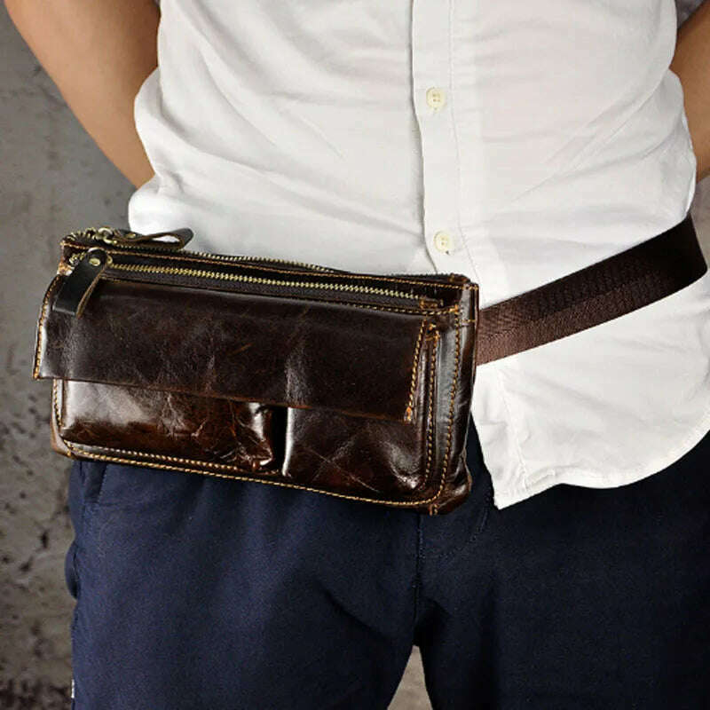 KIMLUD, Retro Men Fanny Waist Pack For Men Genuine Leather Real Chest Hip Belt Bag Casual Male Clutch Purse Bags, KIMLUD Womens Clothes