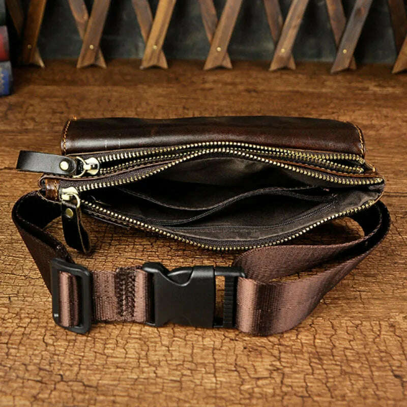 KIMLUD, Retro Men Fanny Waist Pack For Men Genuine Leather Real Chest Hip Belt Bag Casual Male Clutch Purse Bags, KIMLUD Womens Clothes