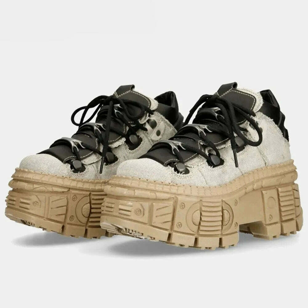 Retro Mix Color Thick Bottom Waterproof Lace UP Sneakers 2023 New Fashion Platform Non Slip Shoes Round Toe Casual Sport Shoes - KIMLUD