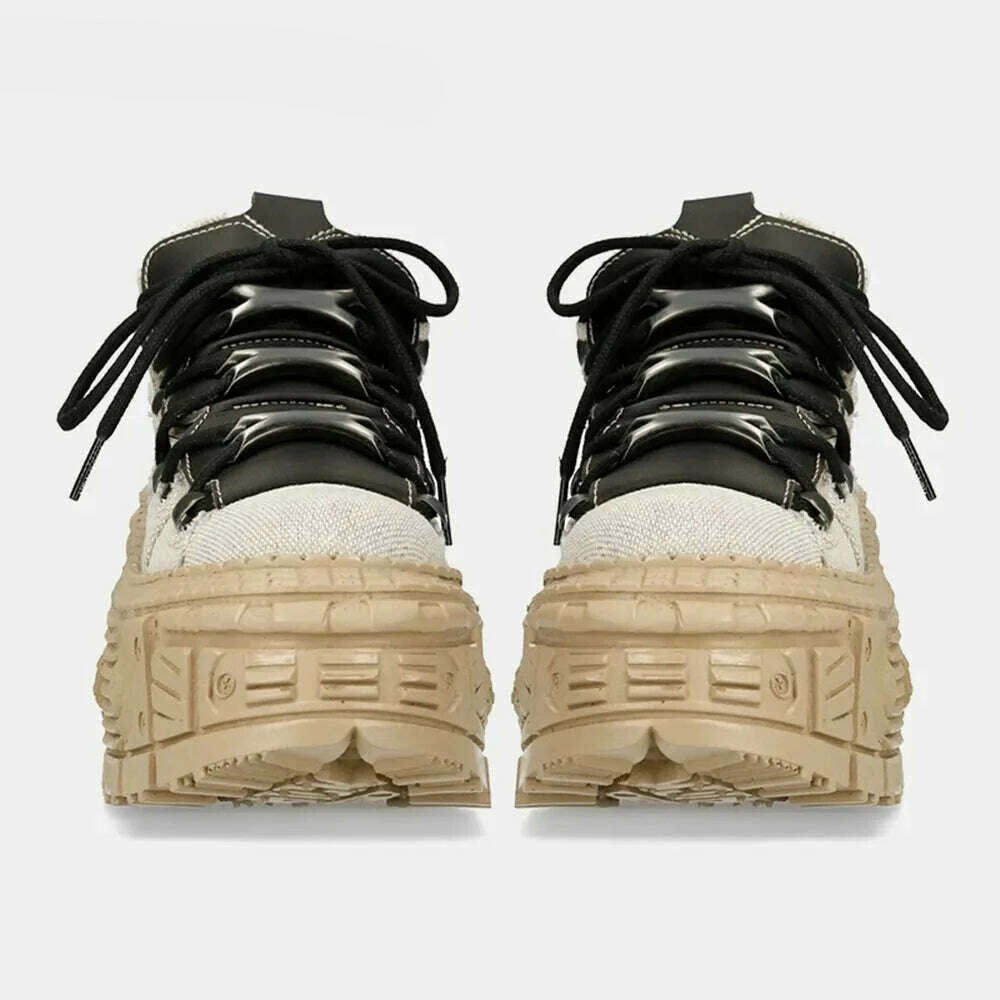 KIMLUD, Retro Mix Color Thick Bottom Waterproof Lace UP Sneakers 2023 New Fashion Platform Non Slip Shoes Round Toe Casual Sport Shoes, KIMLUD Womens Clothes