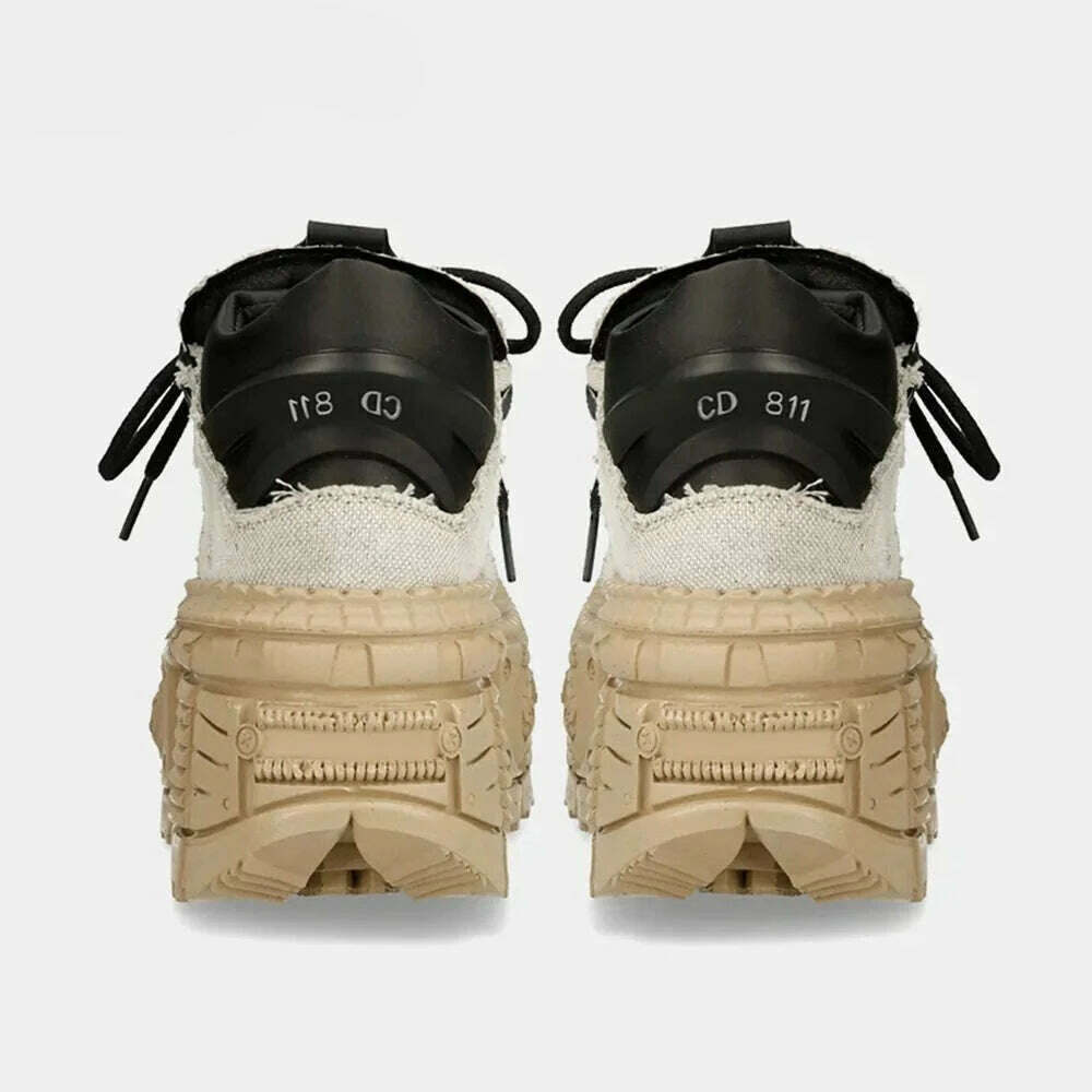 KIMLUD, Retro Mix Color Thick Bottom Waterproof Lace UP Sneakers 2023 New Fashion Platform Non Slip Shoes Round Toe Casual Sport Shoes, KIMLUD Womens Clothes