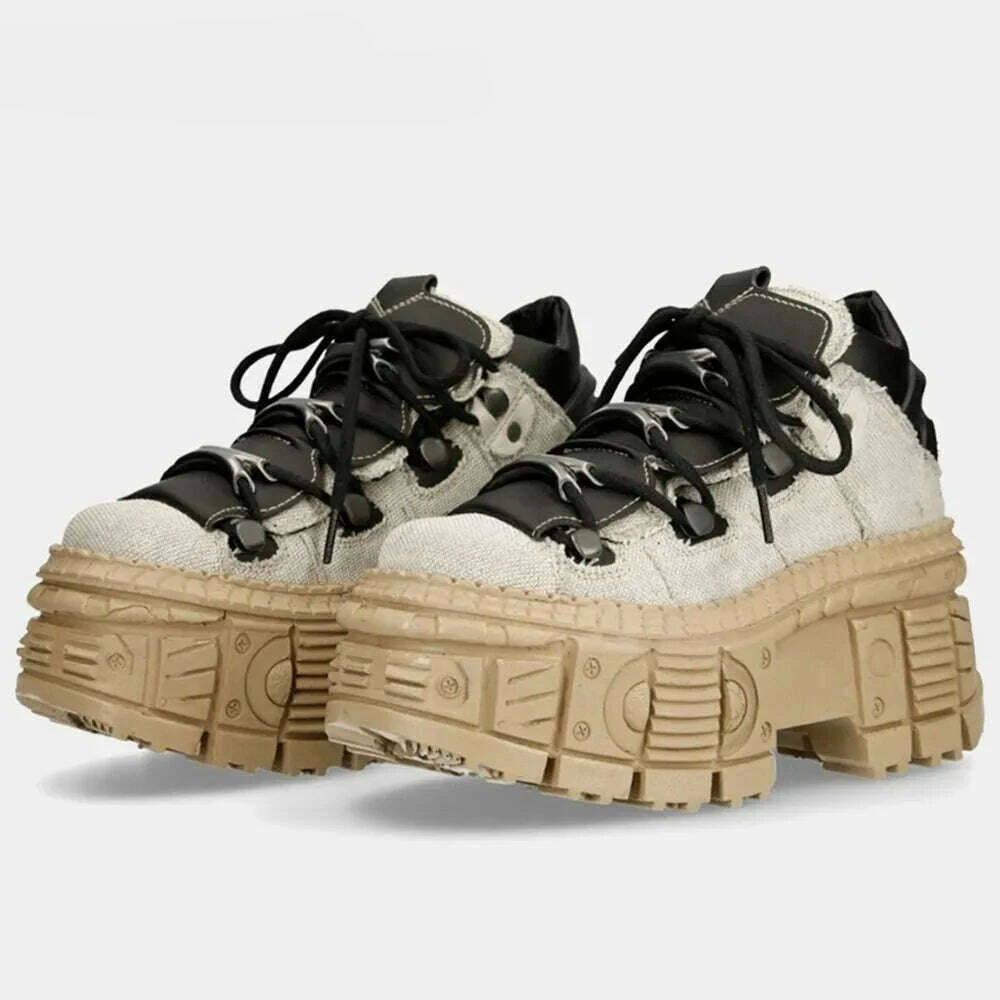 KIMLUD, Retro Mix Color Thick Bottom Waterproof Lace UP Sneakers 2023 New Fashion Platform Non Slip Shoes Round Toe Casual Sport Shoes, KIMLUD Womens Clothes