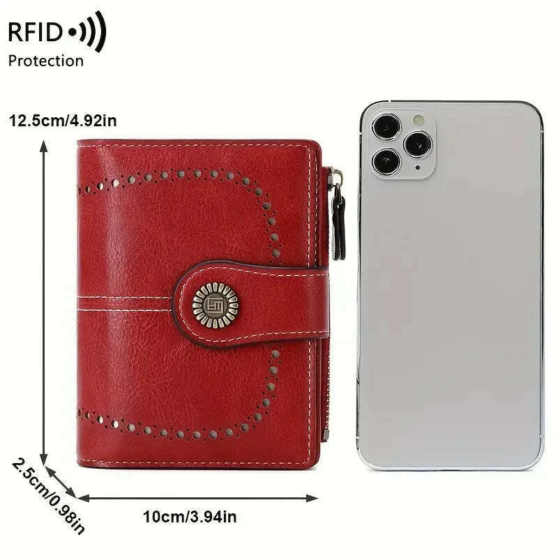 KIMLUD, Retro three-fold RFID shielding women's short wallet, solid color large capacity daily fashion versatile clutch bag, KIMLUD Womens Clothes