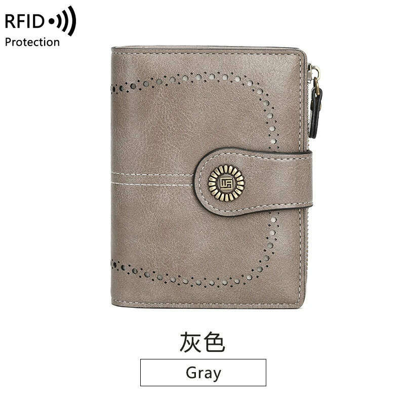 KIMLUD, Retro three-fold RFID shielding women's short wallet, solid color large capacity daily fashion versatile clutch bag, Y1668-Gray, KIMLUD Womens Clothes
