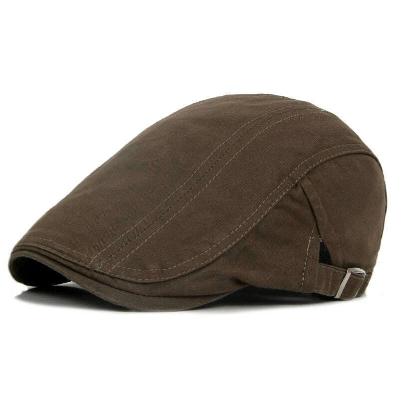 KIMLUD, Retro Western Newsboy Caps Berets Hat Summer Spring Adjustable Men Sun Hats Cotton Plain Beret Hat Flat Brim Leisure Men Caps, Style A -Dark Khaki, KIMLUD APPAREL - Womens Clothes