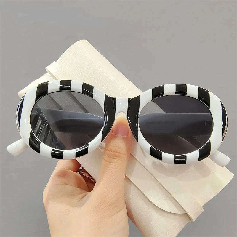 KIMLUD, Retro Zebra Stripe Print Oval Women Sunglasses Classic Round Sun Glasses Men 2022 New Vintage Luxury Fashion Decorative Eyewear, KIMLUD Womens Clothes