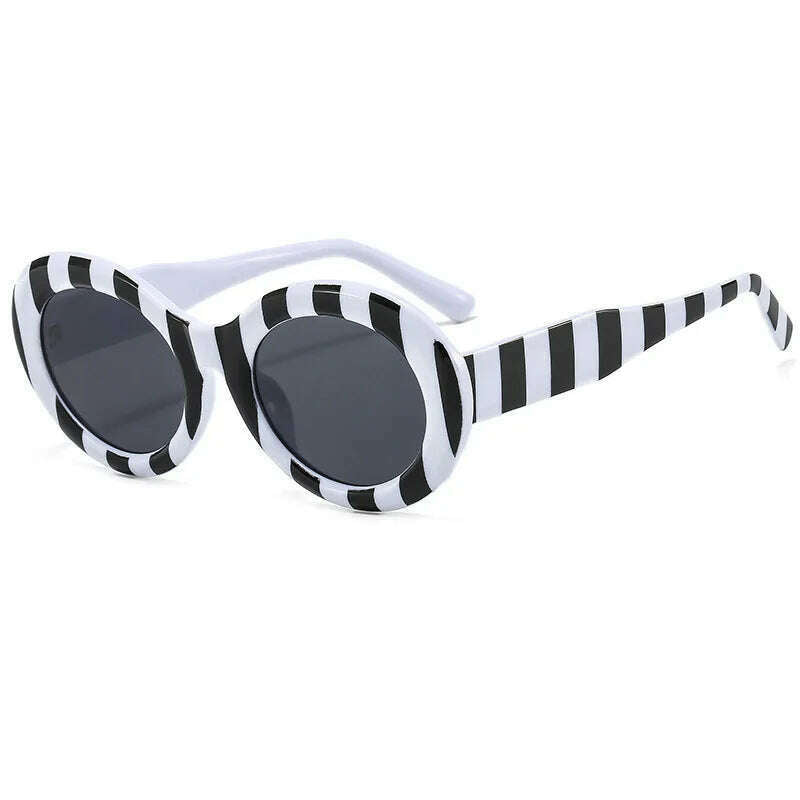 KIMLUD, Retro Zebra Stripe Print Oval Women Sunglasses Classic Round Sun Glasses Men 2022 New Vintage Luxury Fashion Decorative Eyewear, C1 / look picture, KIMLUD Womens Clothes