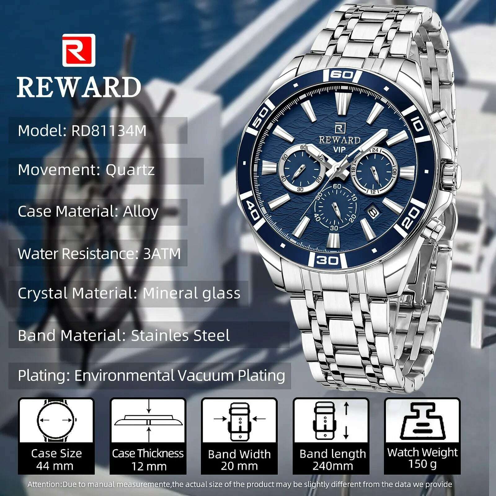 KIMLUD, REWARD Fashion Casual Watch for Men Stainless Quartz Wristwatch Waterproof Chronograph Luminous Date Business Mens Wrist Watches, KIMLUD Womens Clothes