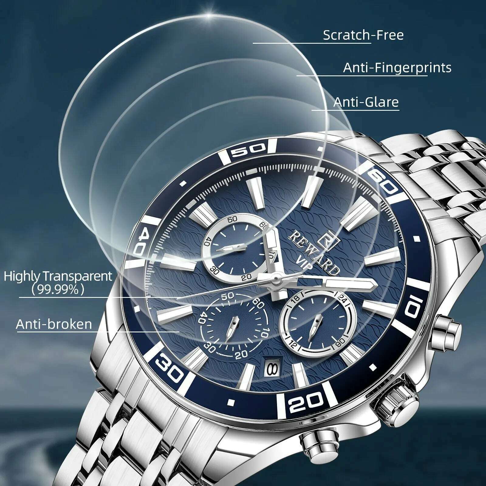 KIMLUD, REWARD Fashion Casual Watch for Men Stainless Quartz Wristwatch Waterproof Chronograph Luminous Date Business Mens Wrist Watches, KIMLUD Womens Clothes