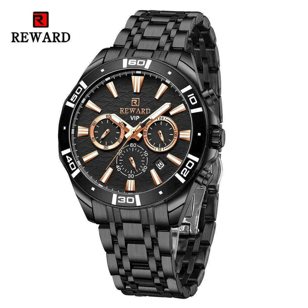 KIMLUD, REWARD Fashion Casual Watch for Men Stainless Quartz Wristwatch Waterproof Chronograph Luminous Date Business Mens Wrist Watches, RD81134M-G, KIMLUD APPAREL - Womens Clothes