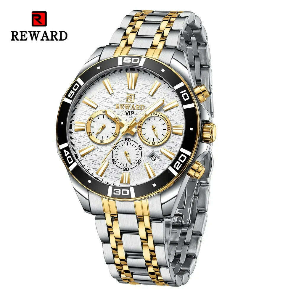 KIMLUD, REWARD Fashion Casual Watch for Men Stainless Quartz Wristwatch Waterproof Chronograph Luminous Date Business Mens Wrist Watches, RD81134M-F, KIMLUD APPAREL - Womens Clothes