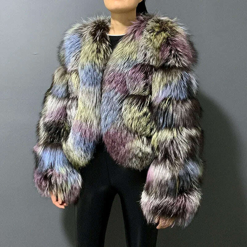 KIMLUD, rf20131 Multicolor Women's Real Fox Fur Jacket Cropped Short Style Super Fluffy Winter Natural Fur Coat, KIMLUD Womens Clothes