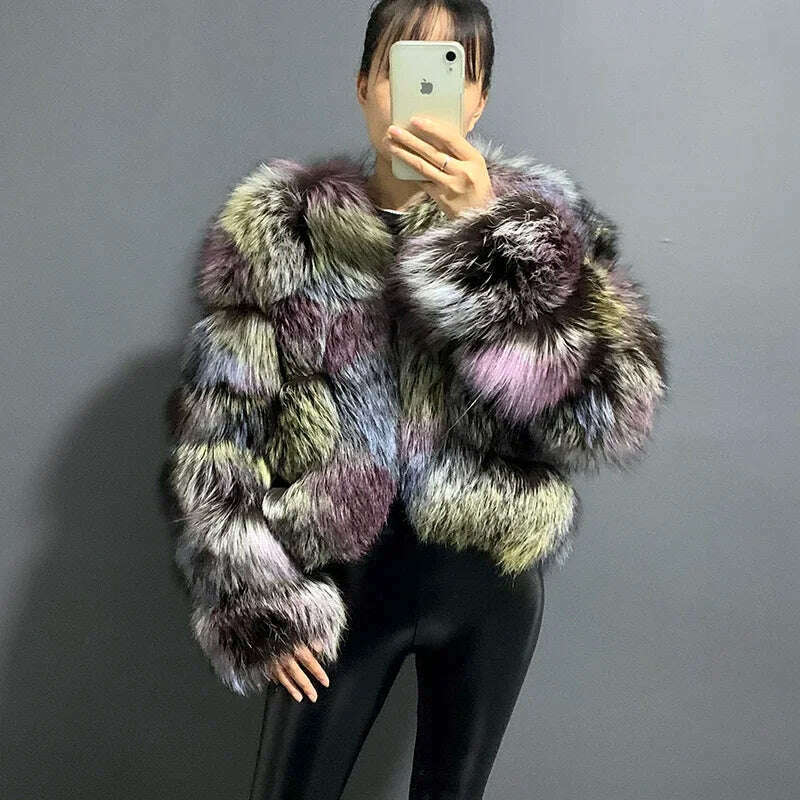 KIMLUD, rf20131 Multicolor Women's Real Fox Fur Jacket Cropped Short Style Super Fluffy Winter Natural Fur Coat, KIMLUD Womens Clothes