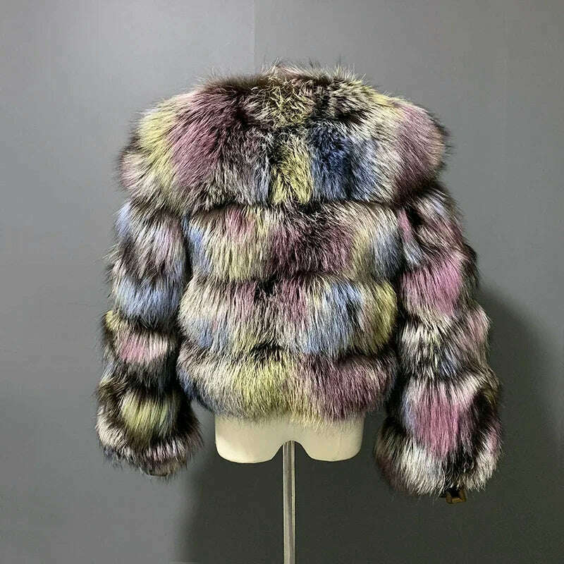 KIMLUD, rf20131 Multicolor Women's Real Fox Fur Jacket Cropped Short Style Super Fluffy Winter Natural Fur Coat, KIMLUD Womens Clothes