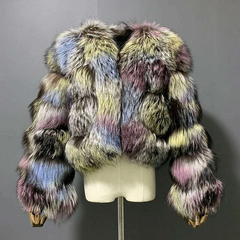 KIMLUD, rf20131 Multicolor Women's Real Fox Fur Jacket Cropped Short Style Super Fluffy Winter Natural Fur Coat, MULTI / 4XL Bust 108cm, KIMLUD APPAREL - Womens Clothes