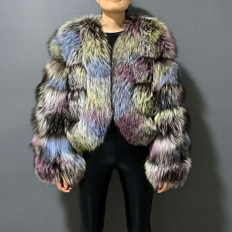 KIMLUD, rf20131 Multicolor Women's Real Fox Fur Jacket Cropped Short Style Super Fluffy Winter Natural Fur Coat, KIMLUD Womens Clothes