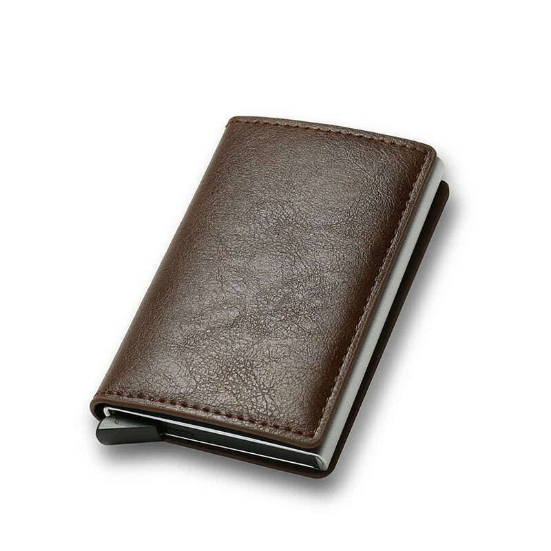 KIMLUD, Rfid Aluminum Men Wallet Card Holders Purse Carbon Fiber Men Business Slim Thin Smart Wallet Credit Cardholder Case Note Holder, Coffee, KIMLUD APPAREL - Womens Clothes
