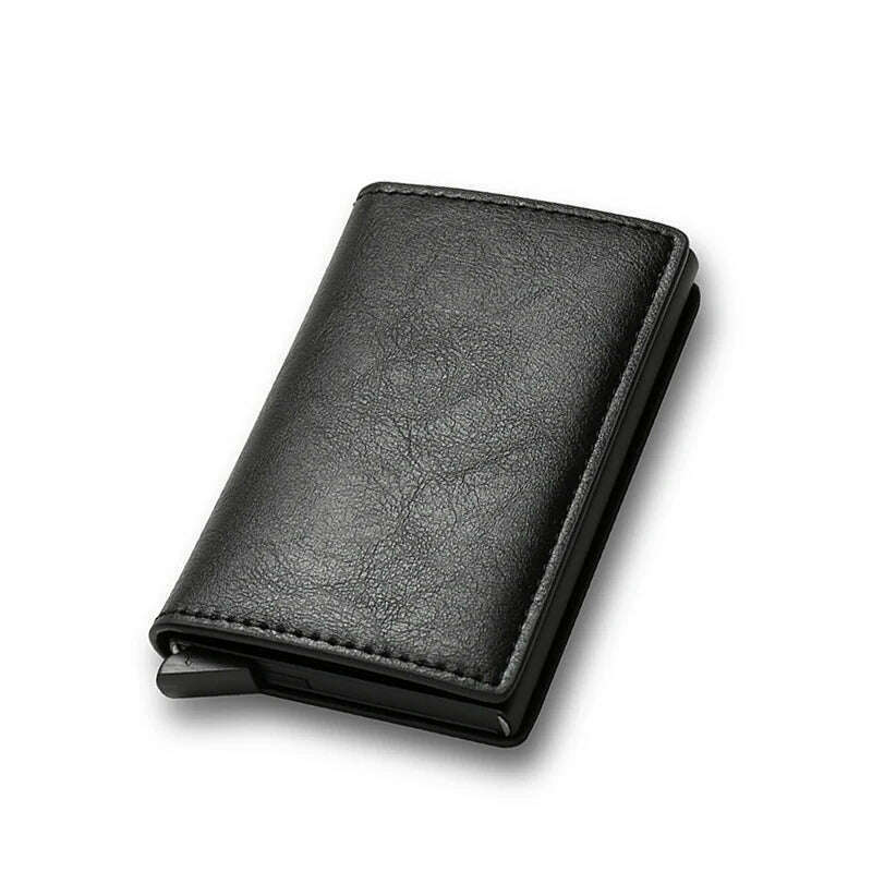 KIMLUD, Rfid Aluminum Men Wallet Card Holders Purse Carbon Fiber Men Business Slim Thin Smart Wallet Credit Cardholder Case Note Holder, Black, KIMLUD APPAREL - Womens Clothes