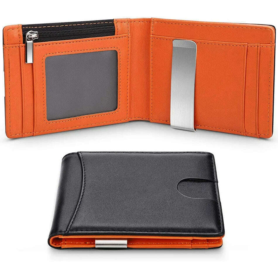 KIMLUD, Rfid Business Card Holder Smart Wallets for Men Carbon Fiber Slim Thin Minimalist Wallet Custom Personalized Gift EDC, Black Orange, KIMLUD Womens Clothes