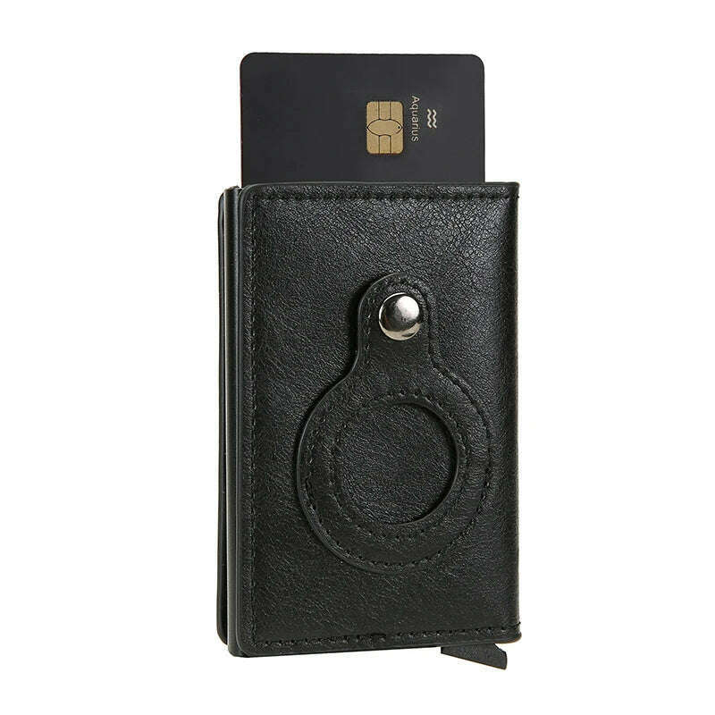 KIMLUD, Rfid Credit Card Holder Wallet For AirTag Men Women Wallets Money Bags Leather Wallet For Apple Air Tag Purses Smart Wallet, Black, KIMLUD Womens Clothes