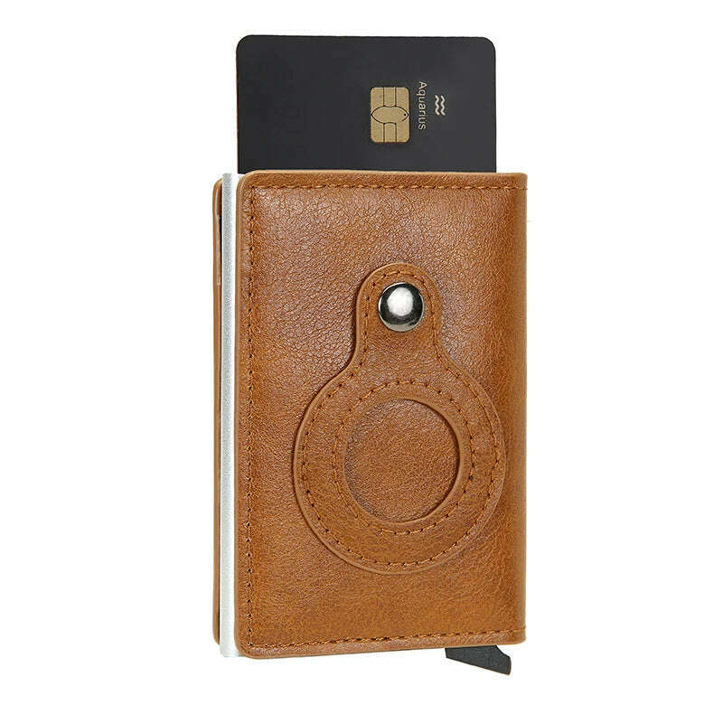 KIMLUD, Rfid Credit Card Holder Wallet For AirTag Men Women Wallets Money Bags Leather Wallet For Apple Air Tag Purses Smart Wallet, Brown, KIMLUD Womens Clothes