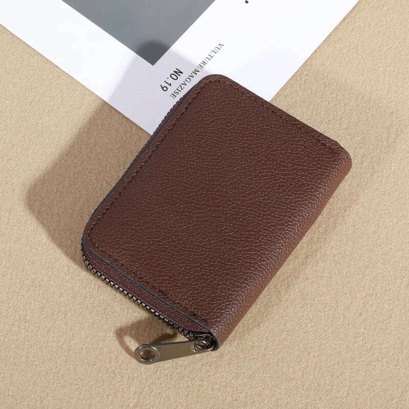 KIMLUD, RFID men's blocked credit card holder, zipper around wallet, women's leather short wallet, coffee  11 slots, KIMLUD Womens Clothes