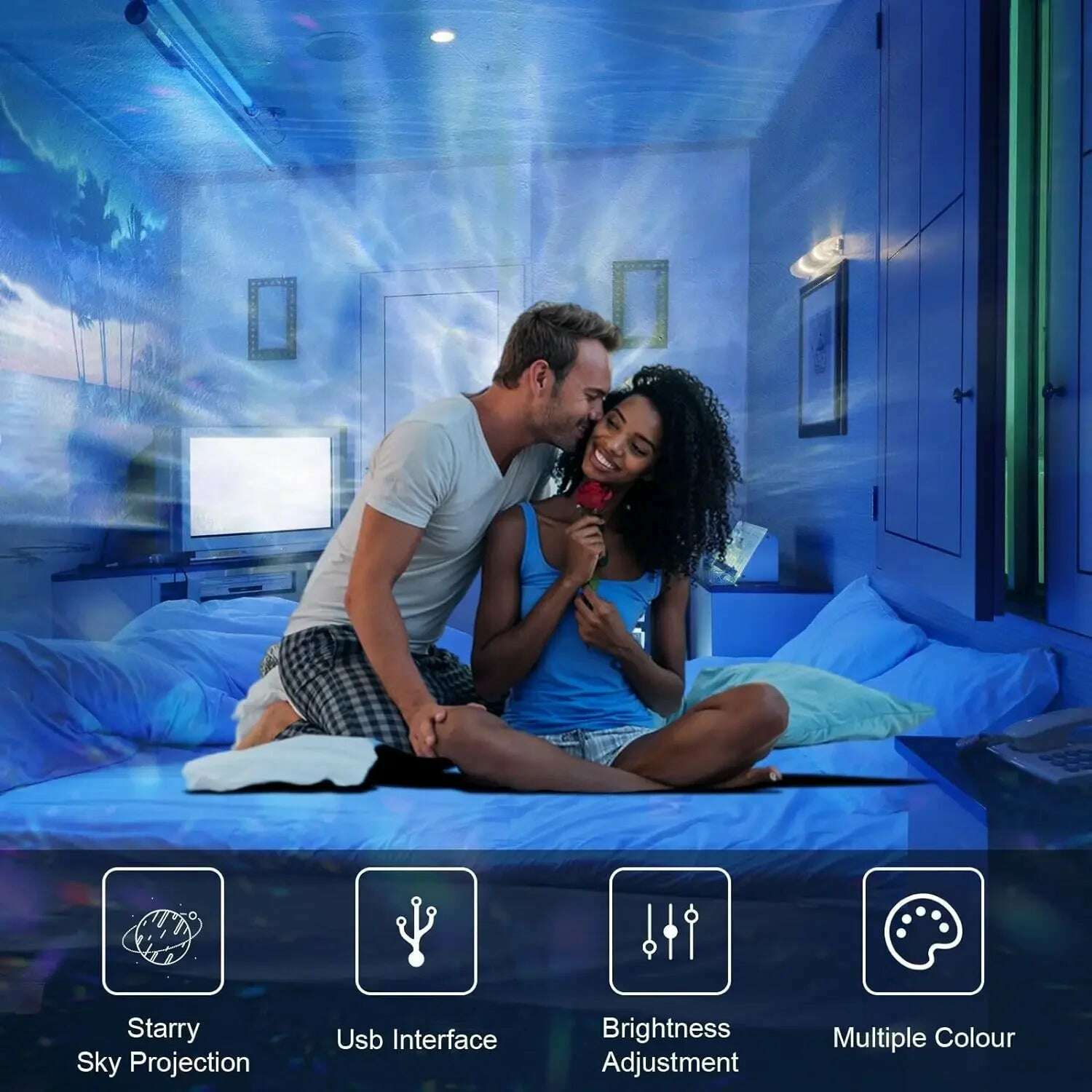 KIMLUD, RGB Sunset Water Ripple Projector Night Light Crystal Lamp USB Atmosphere Night Lamp Gift Aesthetic Room Decor Home Bedroom, KIMLUD Womens Clothes