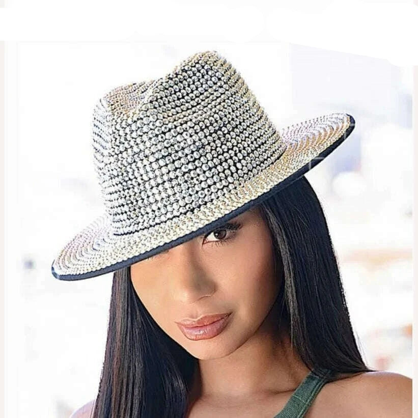 Rhinestone fedora Jazz Hats Cowboy Hat For Women And Men Double-sided Color Rhinestone fedora Jazz Hats Cowboy Hat For Women And Men  main image 4
