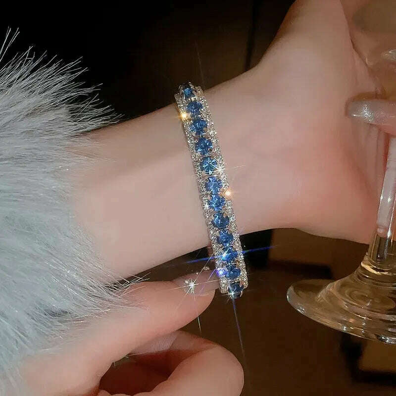 Rhinestone Round Clasp Bracelet for Women Personality Colorful Bracelets Temperament Light Luxury Posh Accessories Wholesale - KIMLUD