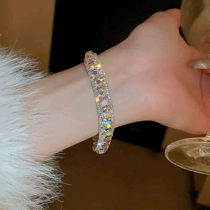 Rhinestone Round Clasp Bracelet for Women Personality Colorful Bracelets Temperament Light Luxury Posh Accessories Wholesale - KIMLUD