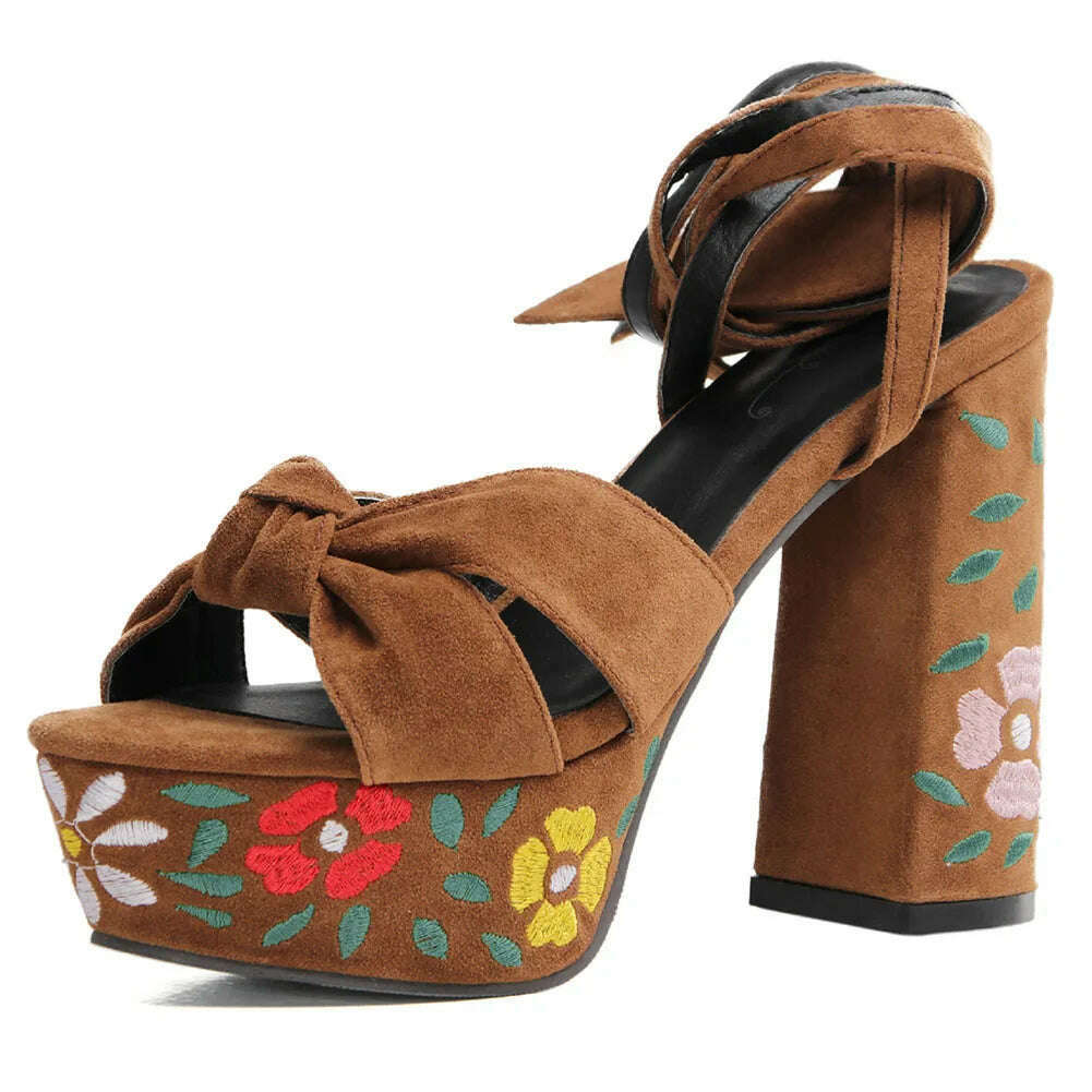 KIMLUD, RIBETRINI Big Size 34-43 Luxury Brand Female Runway Show Platform Sandals Summer Party Sandals Women Heart-Printed Shoes Woman, brown and flower / 4, KIMLUD APPAREL - Womens Clothes