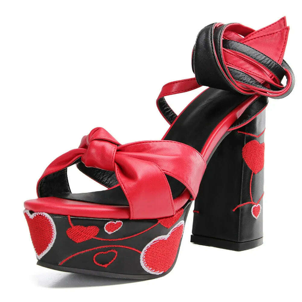 KIMLUD, RIBETRINI Big Size 34-43 Luxury Brand Female Runway Show Platform Sandals Summer Party Sandals Women Heart-Printed Shoes Woman, Red / 4, KIMLUD APPAREL - Womens Clothes