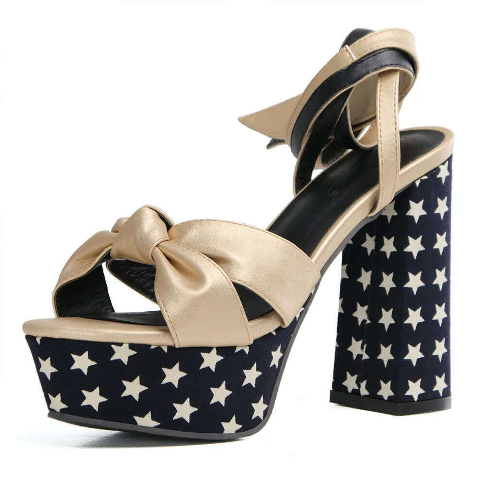 KIMLUD, RIBETRINI Big Size 34-43 Luxury Brand Female Runway Show Platform Sandals Summer Party Sandals Women Heart-Printed Shoes Woman, champagne and star / 4, KIMLUD APPAREL - Womens Clothes