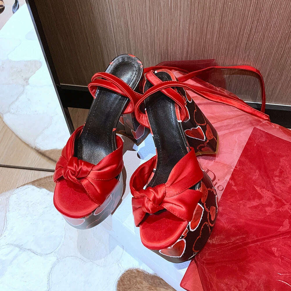 KIMLUD, RIBETRINI Big Size 34-43 Luxury Brand Female Runway Show Platform Sandals Summer Party Sandals Women Heart-Printed Shoes Woman, KIMLUD Womens Clothes