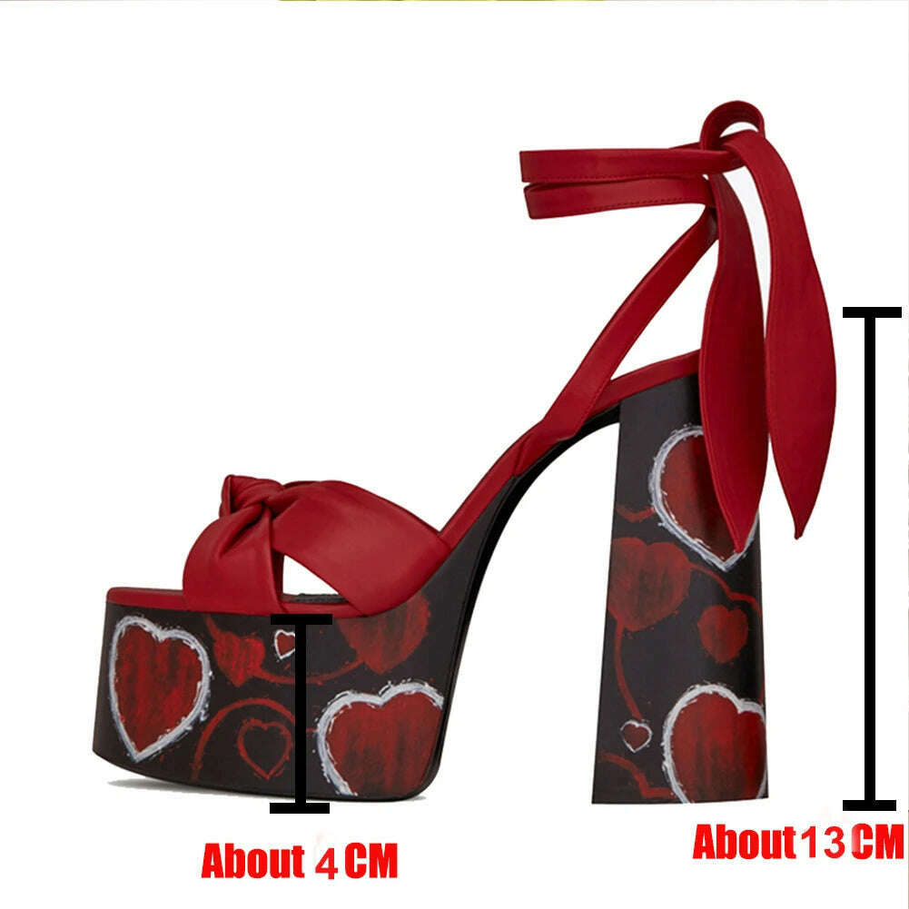 KIMLUD, RIBETRINI Big Size 34-43 Luxury Brand Female Runway Show Platform Sandals Summer Party Sandals Women Heart-Printed Shoes Woman, KIMLUD Womens Clothes