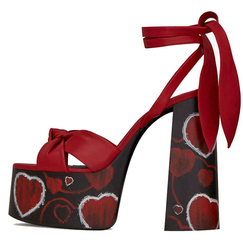 KIMLUD, RIBETRINI Big Size 34-43 Luxury Brand Female Runway Show Platform Sandals Summer Party Sandals Women Heart-Printed Shoes Woman, KIMLUD Womens Clothes