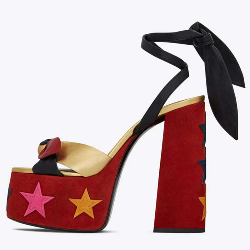 KIMLUD, RIBETRINI Big Size 34-43 Luxury Brand Female Runway Show Platform Sandals Summer Party Sandals Women Heart-Printed Shoes Woman, KIMLUD Womens Clothes
